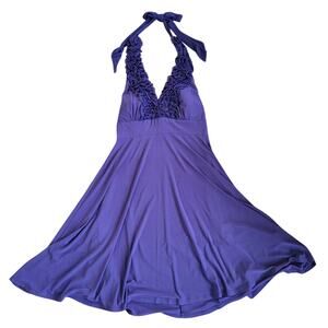 Blu Sage Halter Top Dress Womens Size 8 Purple Ruffle V Neck Stretch